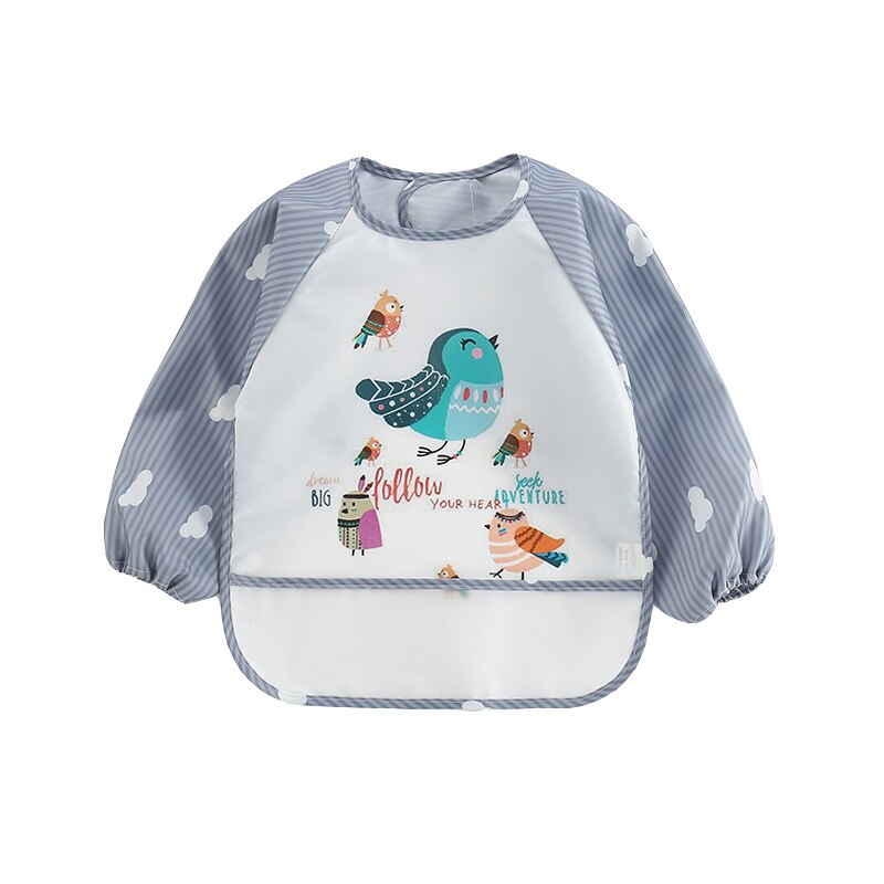 New Baby Kids Toddler Long Sleeve Waterproof Art Smock Feeding Bib Apron Pocket